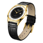 Cloc Casgliad Siampên Dynion Ultraslim Rotary gyda Deial Ddu a Strap Ddu GS08007/04