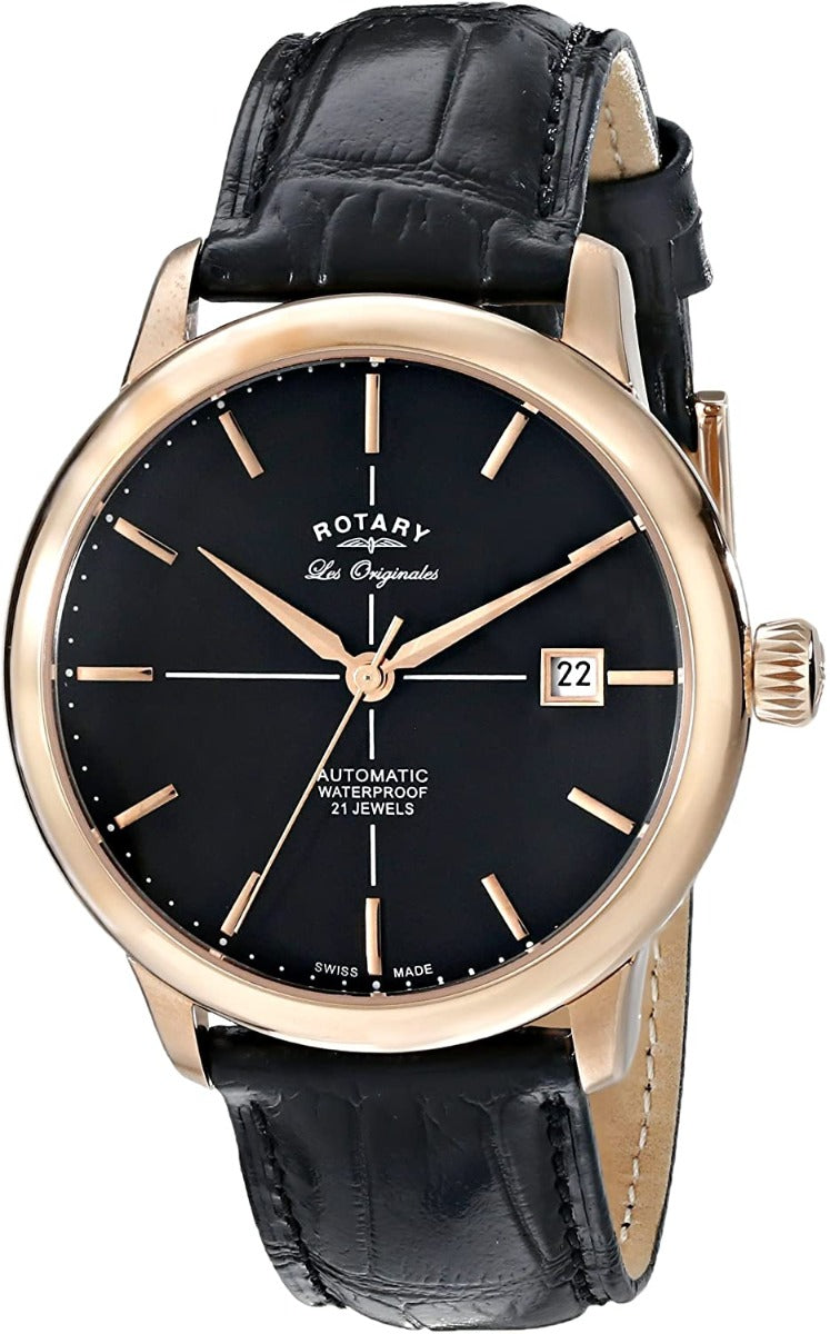 Rotary Men's Automatic Watch with Black Dial and Black Strap GS90061/04