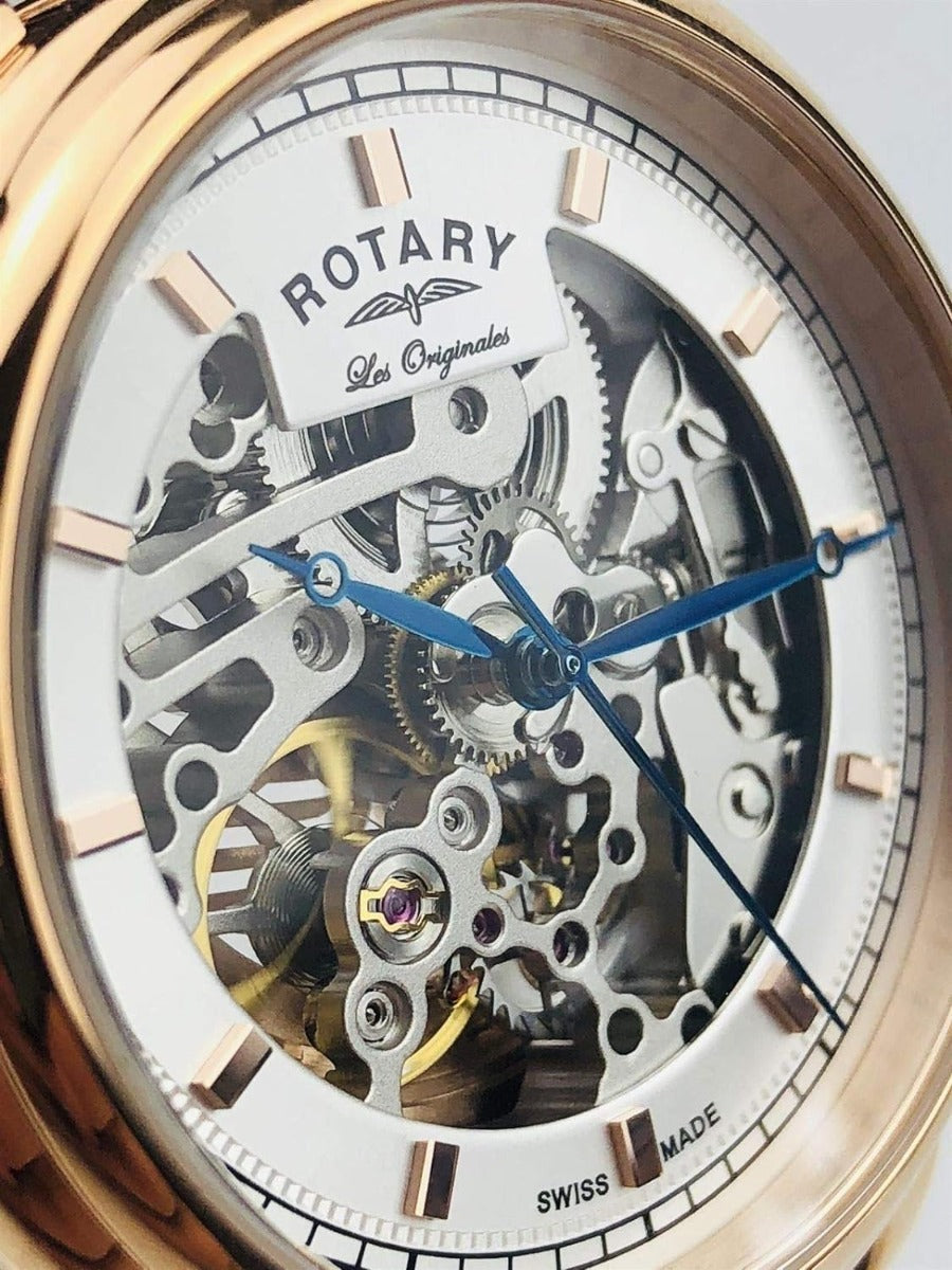 Clocsen Awtomatig Dynion Rotary gydag Wyneb Arian a Strap Ledr Brown GS90505/06
