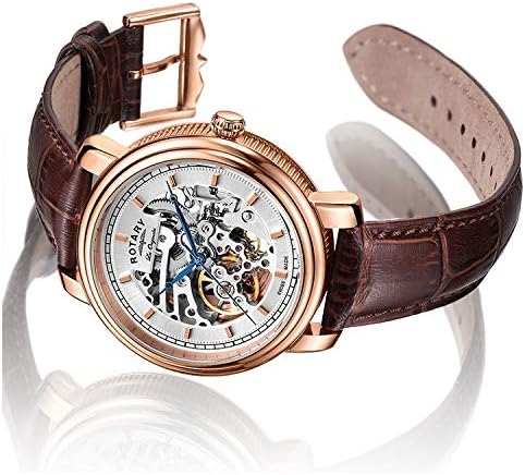 Clocsen Awtomatig Dynion Rotary gydag Wyneb Arian a Strap Ledr Brown GS90505/06