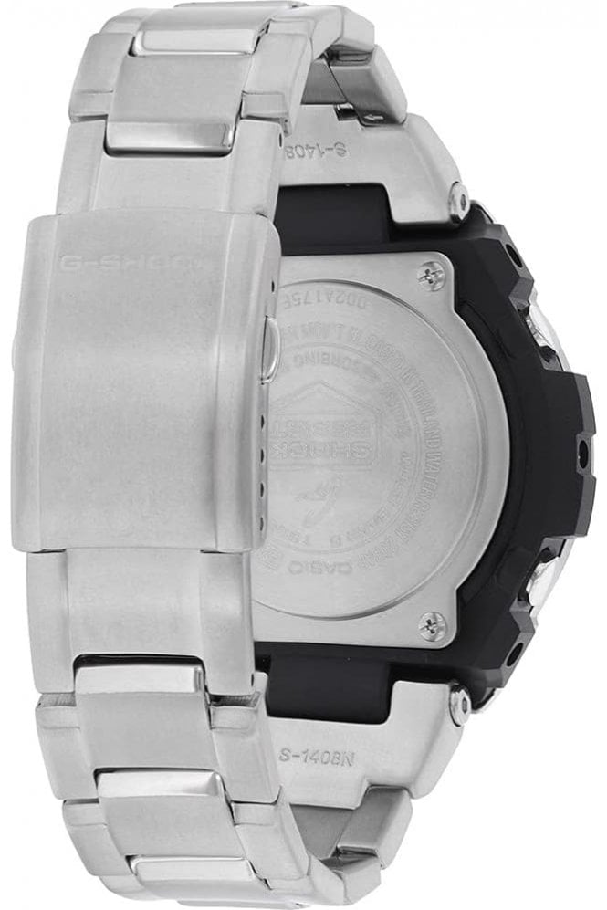 Gwylio Analog-Ddigidol Casio G-Shock i Ddynion gyda Deial Du a Strap Arian GST-B100D-1AER
