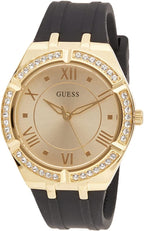 Guess Cosmo Ladies Watch with Gold Dial and Black Silicone Strap GW0034L1