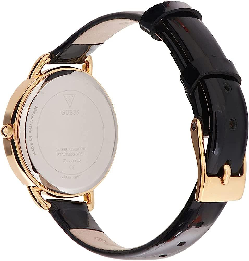 GUESS Ladies Watch with Gold Dial and Black Leather Strap GW0099L3