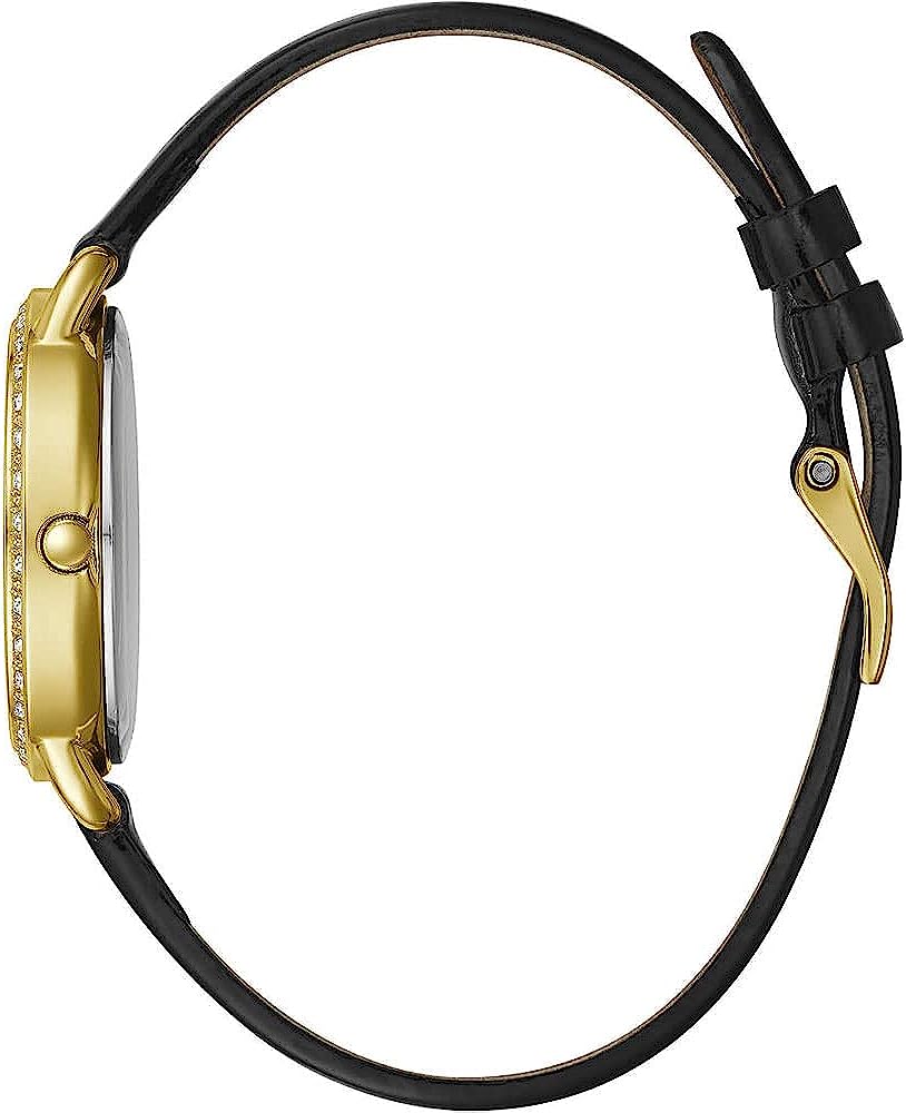 GUESS Ladies Watch with Gold Dial and Black Leather Strap GW0099L3