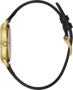 GUESS Ladies Watch with Gold Dial and Black Leather Strap GW0099L3