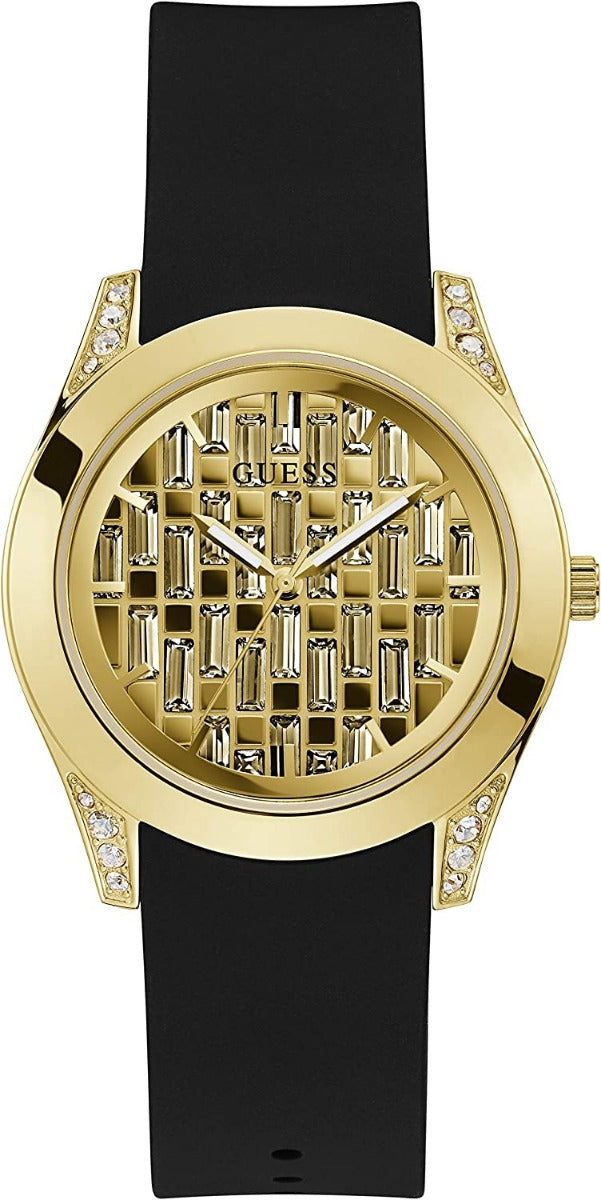 Guess Clarity Ladies Watch with Black Silicone Strap and Stone Set Dial GW0109L1