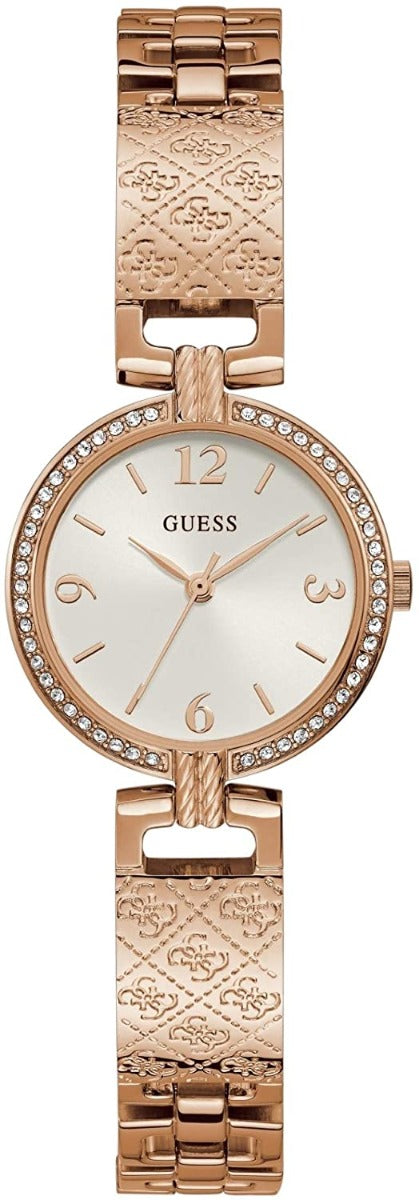 Guess Mini Luxe Ladies Watch with White Sunray Dial and Rose Gold Plated Bracelet GW0112L3