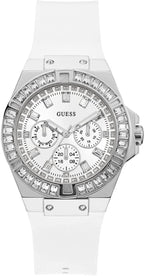 Guess Venus Ladies Watch with Silver dial and White Silicone Strap GW0118L3