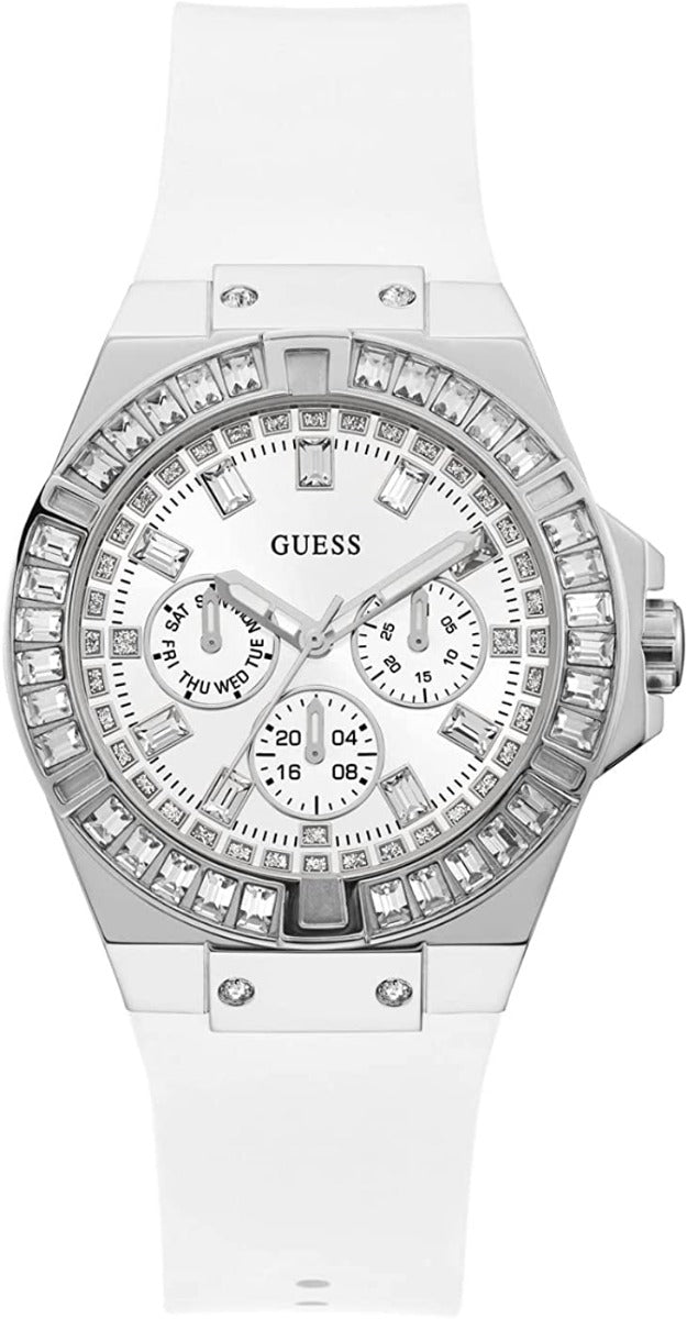 Guess Venus Ladies Watch with Silver dial and White Silicone Strap GW0118L3