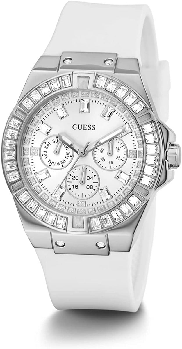 Guess Venus Ladies Watch with Silver dial and White Silicone Strap GW0118L3