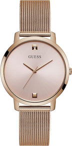 Gwylio Menywod Guess Nova gyda Deial Aur Rhosyn a Strap Milanese GW0243L3