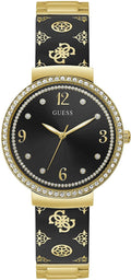 Gwylio Menywod Guess Motif gyda Deial Haulsugn Du a Breichled Aur GW0252L2