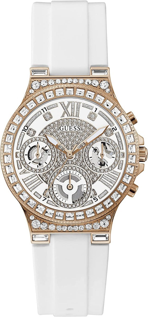 Guess Moonlight Ladies Watch with Stone Set Dial and White Silicone Strap GW0257L2