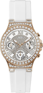 Guess Moonlight Ladies Watch with Stone Set Dial and White Silicone Strap GW0257L2