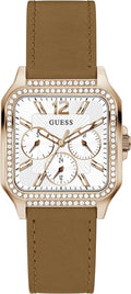Guess Deco Ladies Watch with Silver Dial and Brown Leather Strap GW0309L3