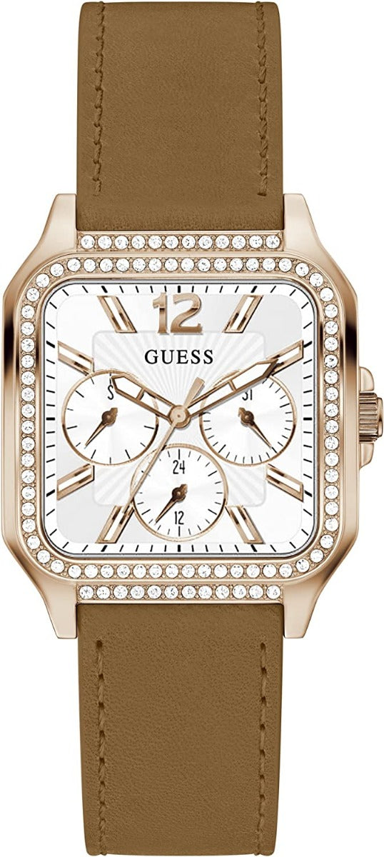 Guess Deco Ladies Watch with Silver Dial and Brown Leather Strap GW0309L3