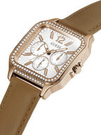 Guess Deco Ladies Watch with Silver Dial and Brown Leather Strap GW0309L3