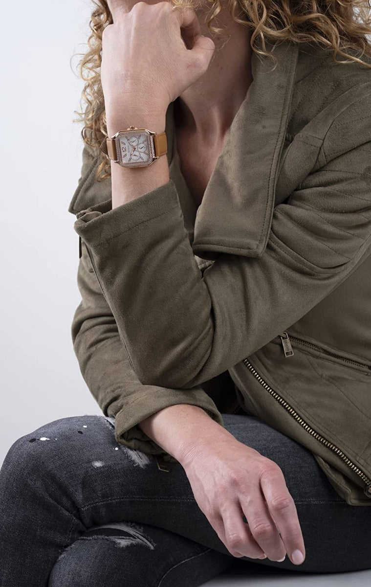 Guess Deco Ladies Watch with Silver Dial and Brown Leather Strap GW0309L3