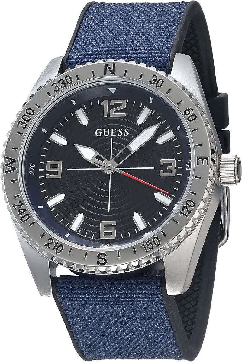 Wats Gwryw Guess North gyda Deial Du a Strap Glas GW0328G1