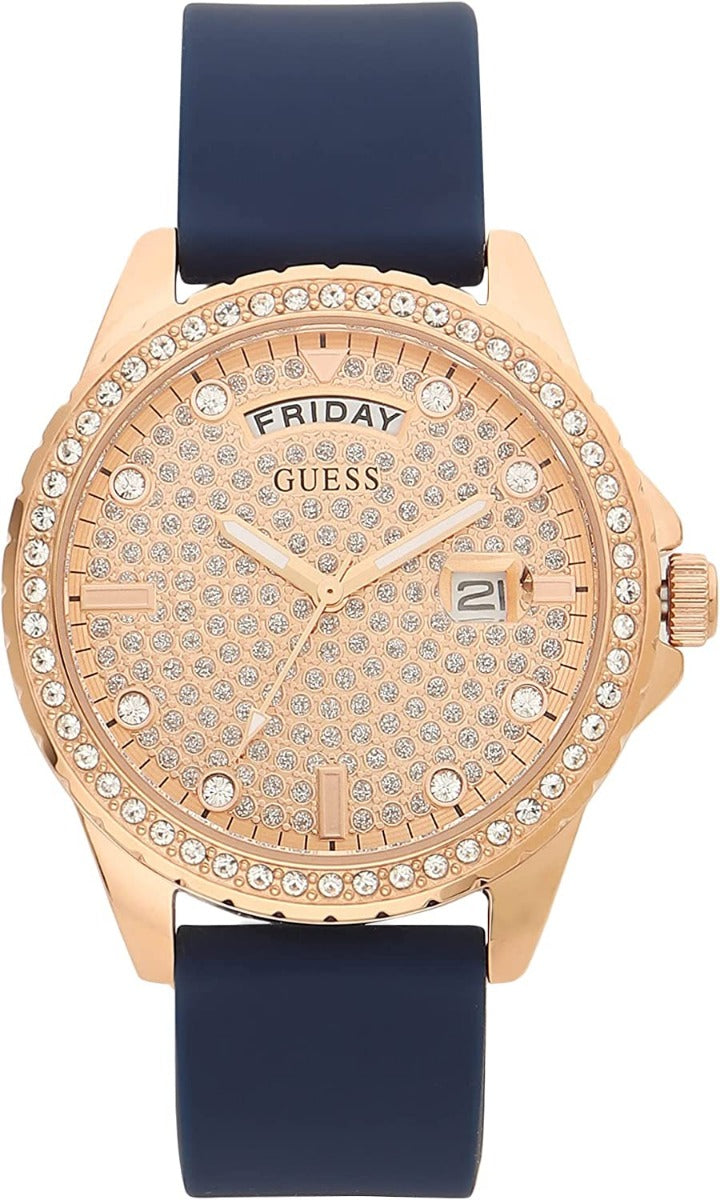 Guess Ladies Watch with Rose Gold and Blue Leather Strap GW0358L1