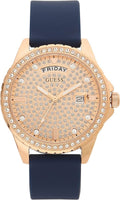 Guess Ladies Watch with Rose Gold and Blue Leather Strap GW0358L1