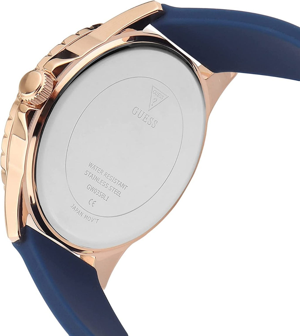 Guess Ladies Watch with Rose Gold and Blue Leather Strap GW0358L1