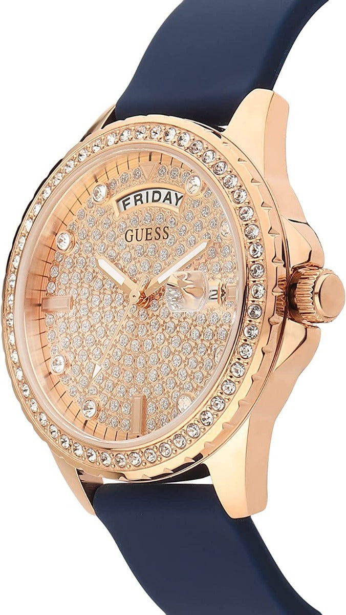 Guess Ladies Watch with Rose Gold and Blue Leather Strap GW0358L1