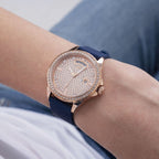 Guess Ladies Watch with Rose Gold and Blue Leather Strap GW0358L1