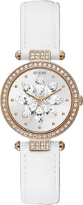 Guess Full Bloom Ladies Watch with Silver Dial and White Leather Strap GW0382L3