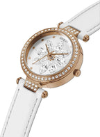 Guess Full Bloom Ladies Watch with Silver Dial and White Leather Strap GW0382L3