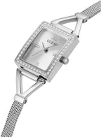 Gwifren Merched Guess gyda Deial Arian a Strap Milanese Arian GW0400L1