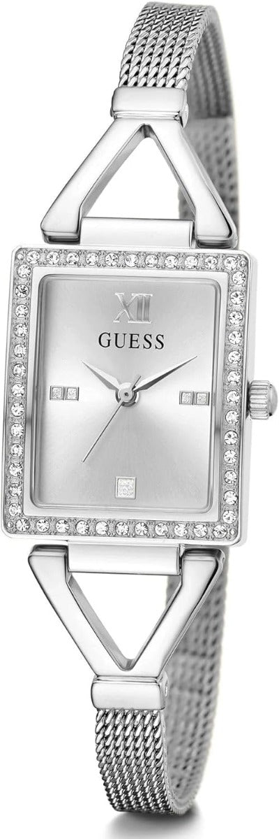 Gwifren Merched Guess gyda Deial Arian a Strap Milanese Arian GW0400L1