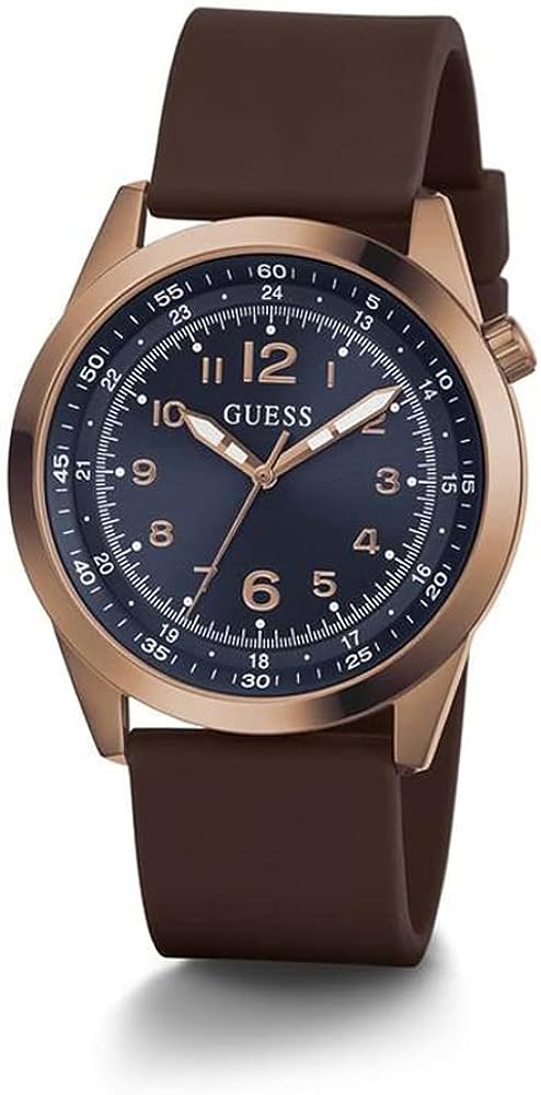GUESS Mens Watch with Blue Dial and Brown Strap GW0494G3