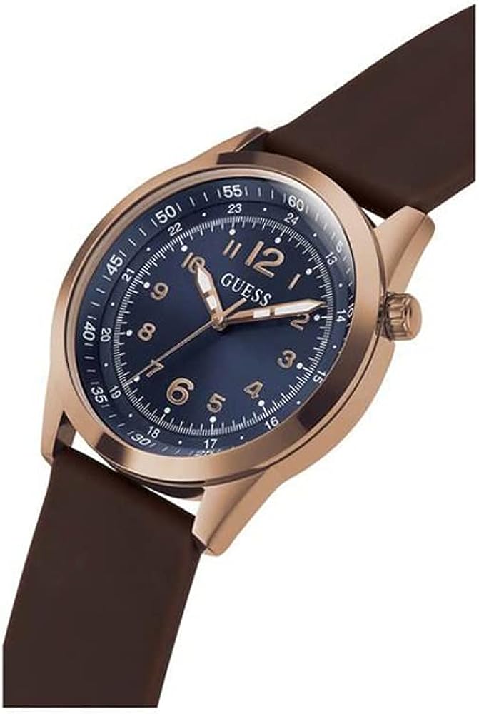 GUESS Mens Watch with Blue Dial and Brown Strap GW0494G3