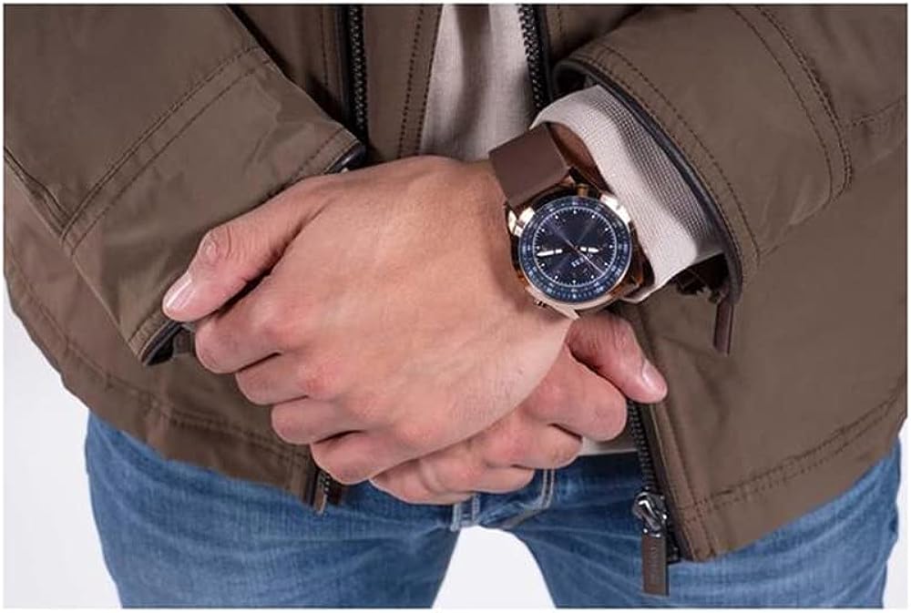 GUESS Mens Watch with Blue Dial and Brown Strap GW0494G3