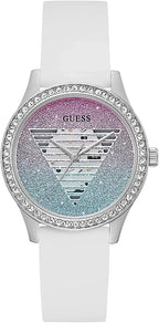Guess Ladies Watch with Glitter Dial and White Strap GW0530L5