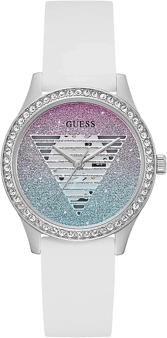 Guess Ladies Watch with Glitter Dial and White Strap GW0530L5