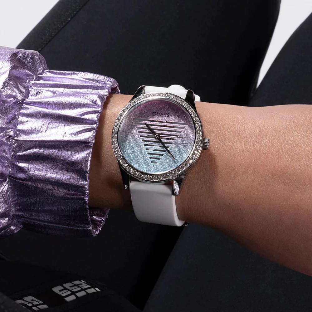 Guess Ladies Watch with Glitter Dial and White Strap GW0530L5