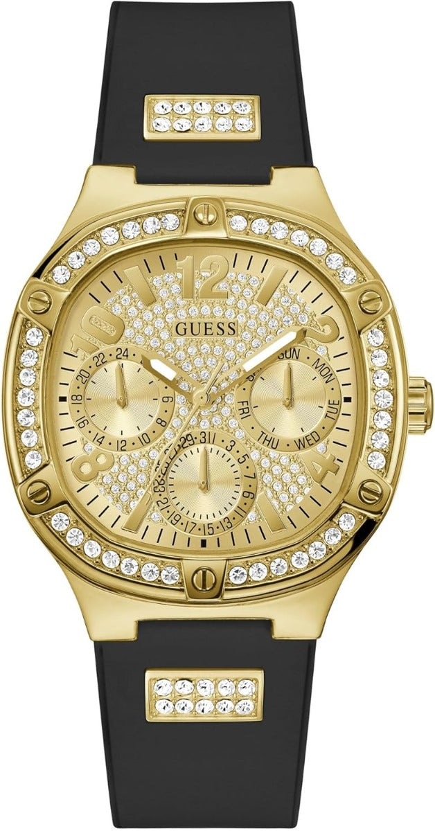Guess Ladies Watch with Gold Dial and Black Strap GW0619L2