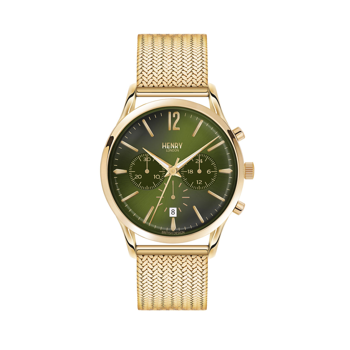 Henry London HL41-CM-0108 Mens Chiswick Moss Green Hamilton Gold Chronograph Watch