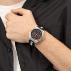 Gwylio Dynion Hugo gyda Deial Du a Strap Ddu 1530397