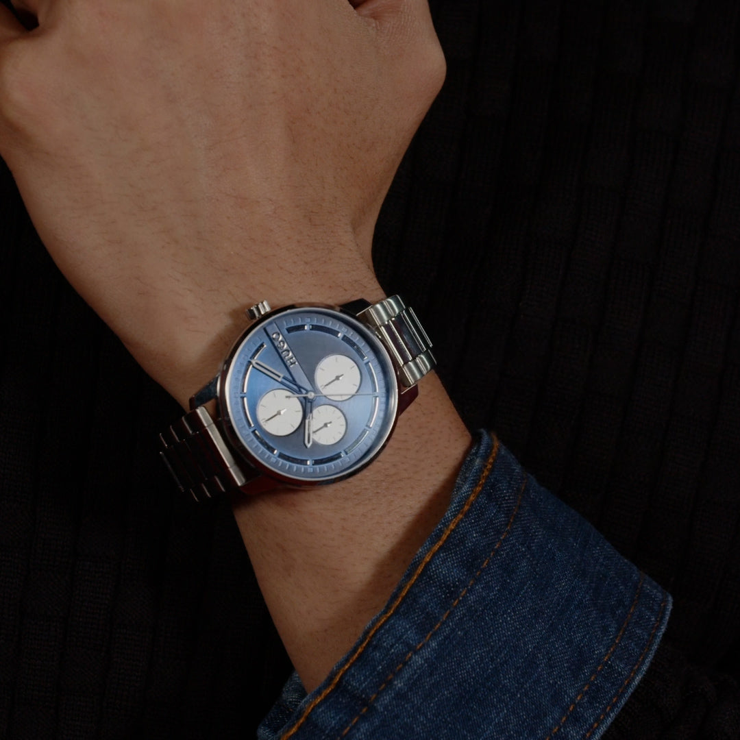 Hugo Mens Watch with Blue Dial and Silver Strap 1530386