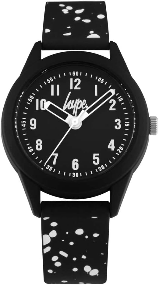 Hype Kids Watch with Black Dial and Black and White Strap HYK002B