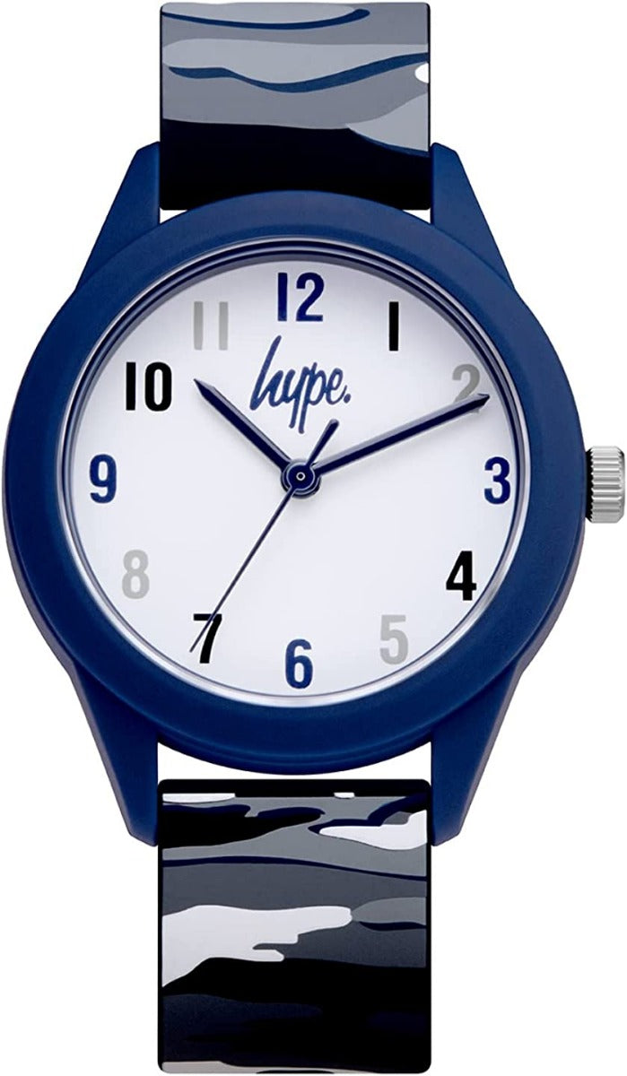 Hype Kids Watch with White Dial and Black Camouflage Silicone Strap HYK013UE