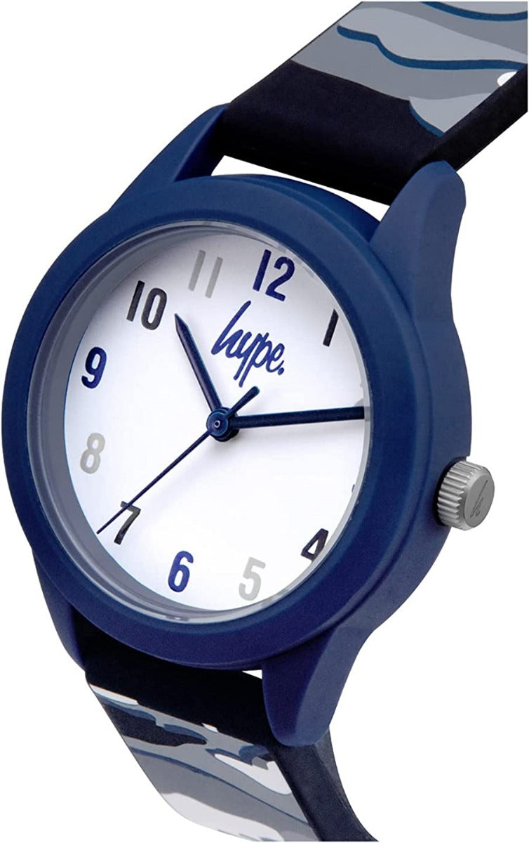 Hype Kids Watch with White Dial and Black Camouflage Silicone Strap HYK013UE