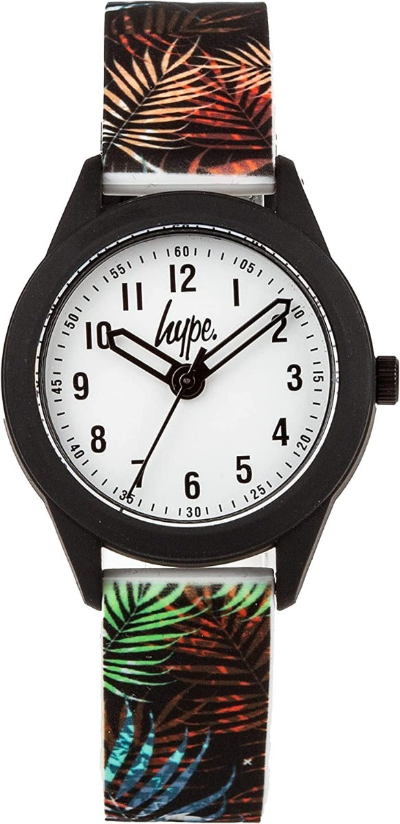 Hype Kids Watch with Leaf Patterned Silicone Strap and White Dial HYK020BN