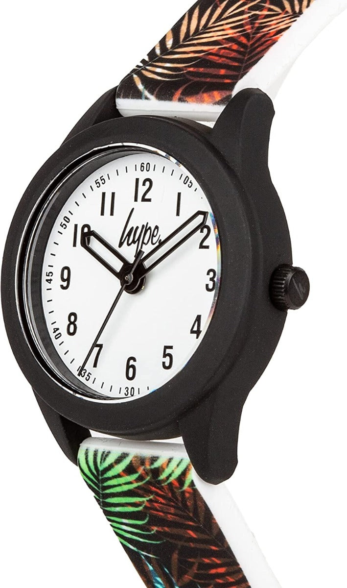 Hype Kids Watch with Leaf Patterned Silicone Strap and White Dial HYK020BN