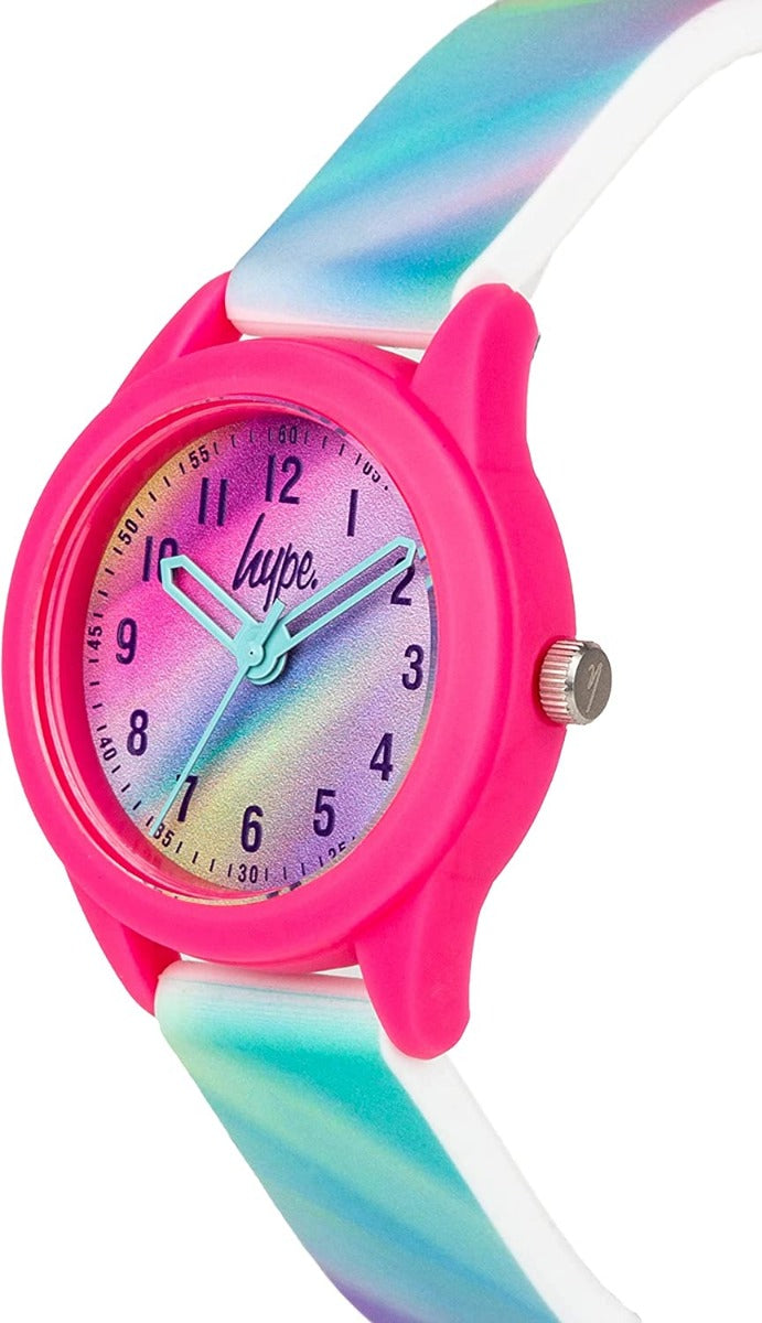 Hype Girls Watch with Pink Multi Dial and Multi Coloured Silicone Strap HYK020UP