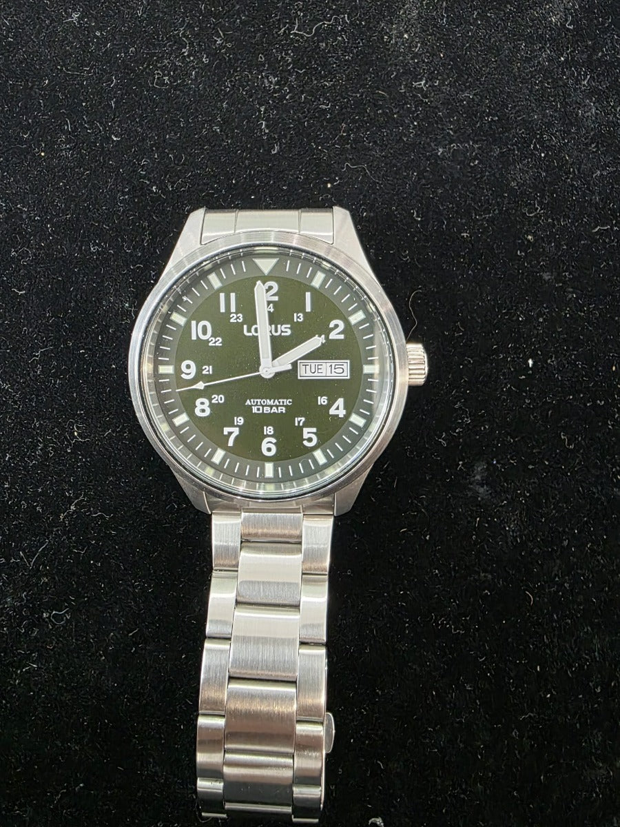 Lorus Men Automatic Watch with Khaki Dial and Silver Strap RL407BX9