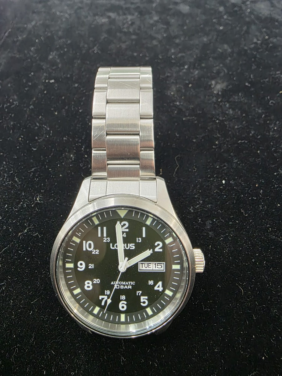 Lorus Men Automatic Watch with Khaki Dial and Silver Strap RL407BX9